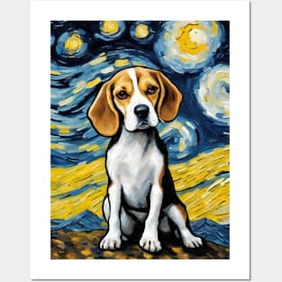 Beagle Dog Breed in a Van Gogh Starry Night Art Style Posters and Art